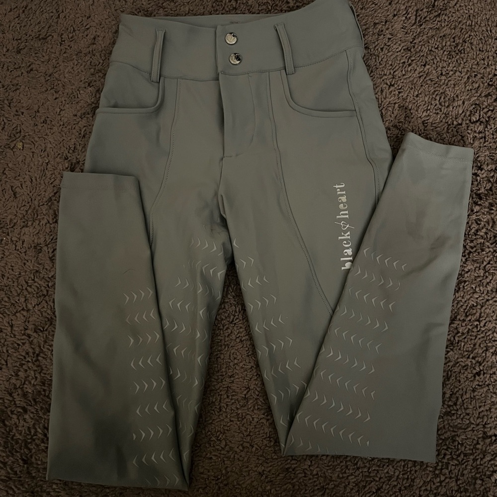 Light grey black heart equestrian riding tights/ hybrid breeches XS slate